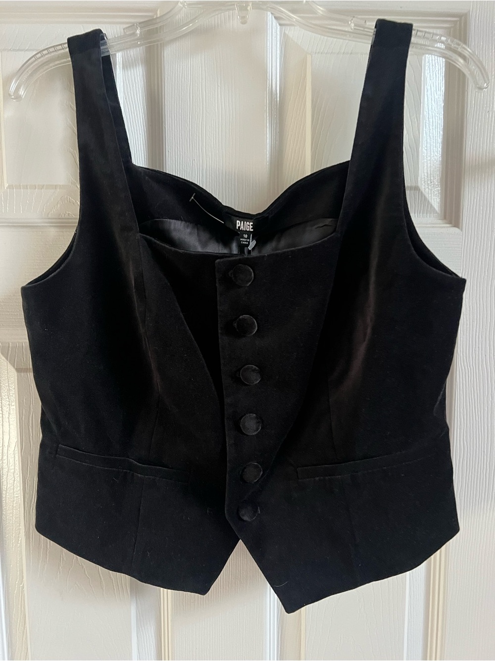 PAIGE Black Velvet Button-Up Vest with Structured Waist